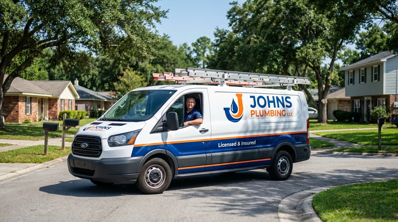 Johns Plumbing LLC service van in Shinglehouse, PA
