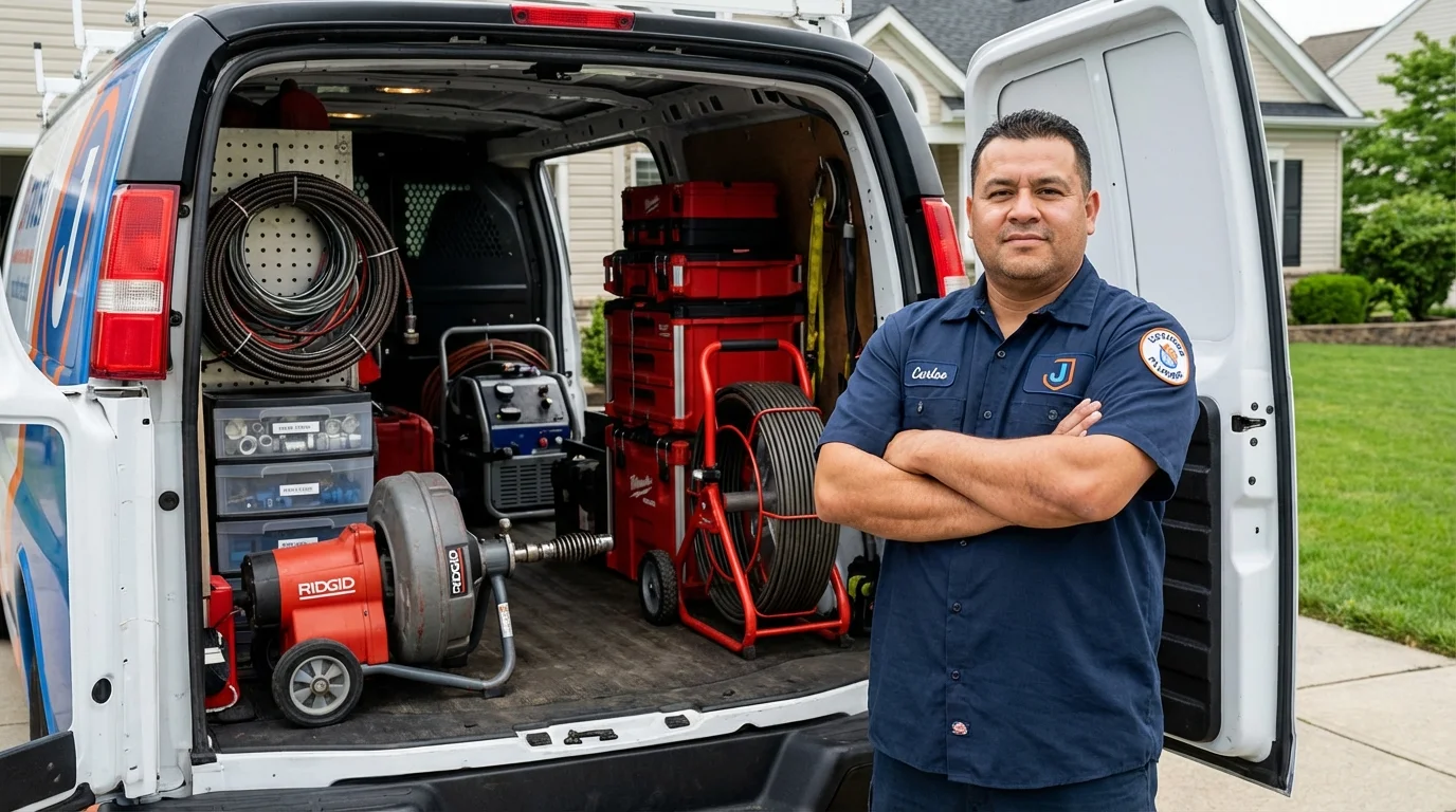 Professional drain cleaning equipment and Johns Plumbing LLC plumber in Shinglehouse
