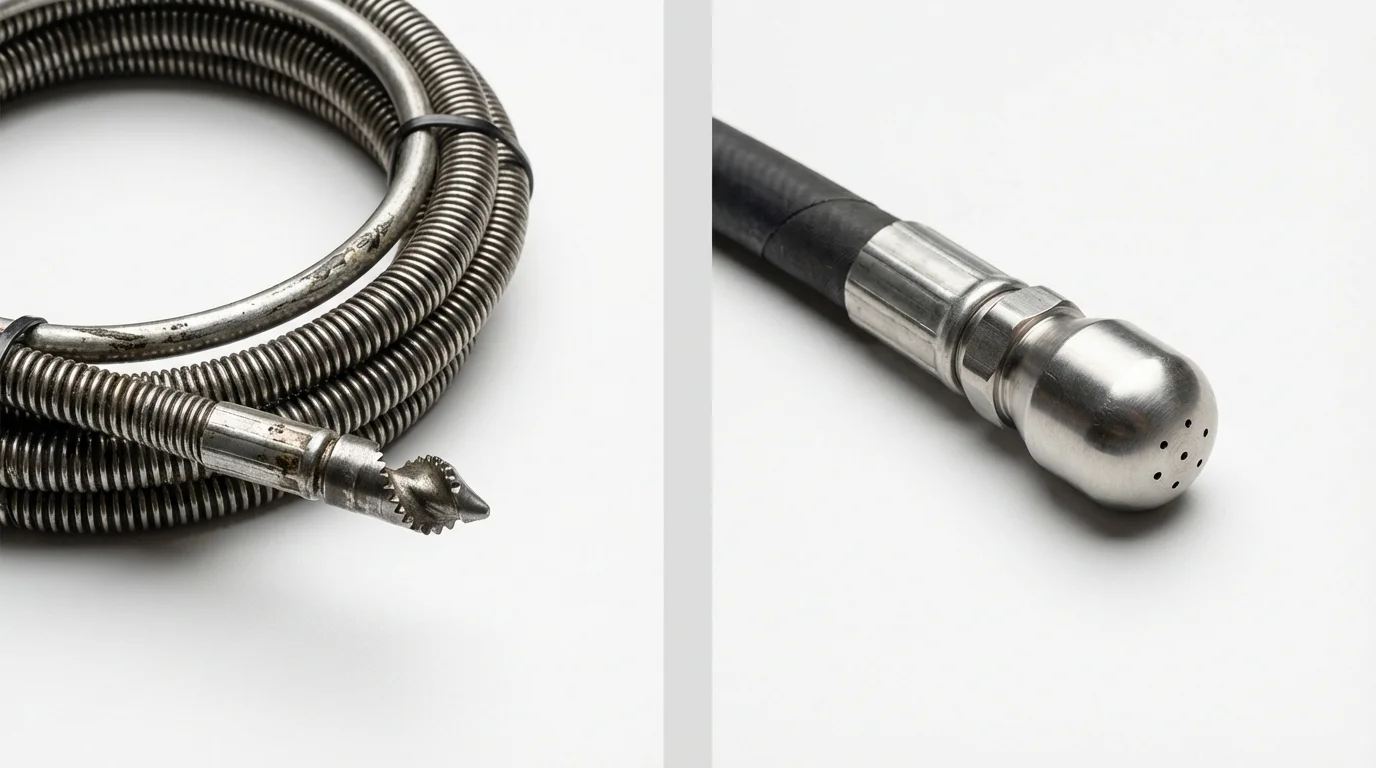 Drain snake cable and hydro jetting nozzle used for drain cleaning in Shinglehouse, PA