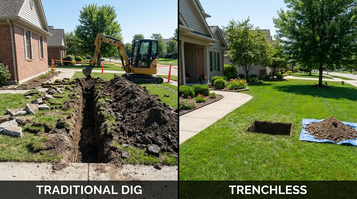 Trenchless sewer repair with minimal yard damage versus traditional excavation in Shinglehouse, PA